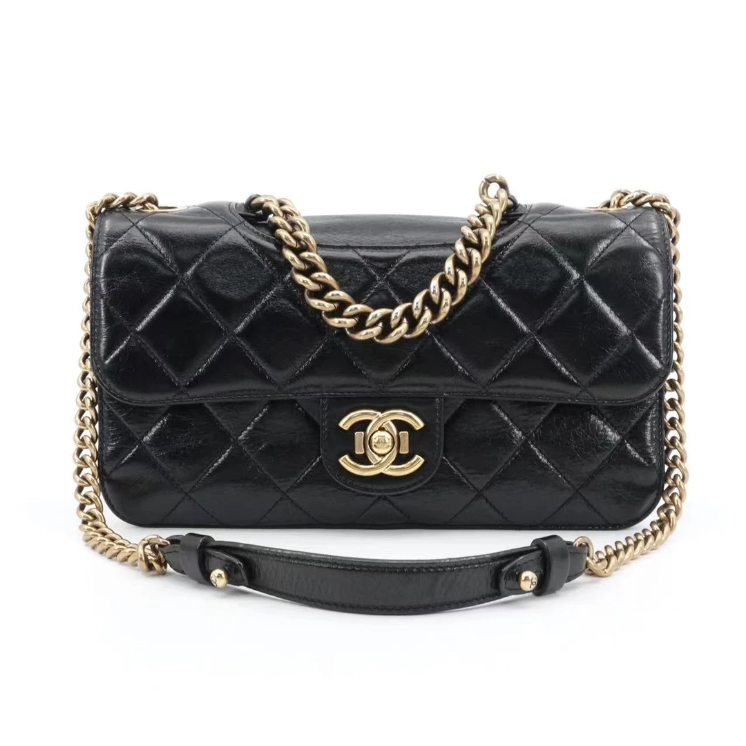 95新 Chanel/香奈儿 孟买小号黑金油蜡牛皮单肩包/单肩包15578997