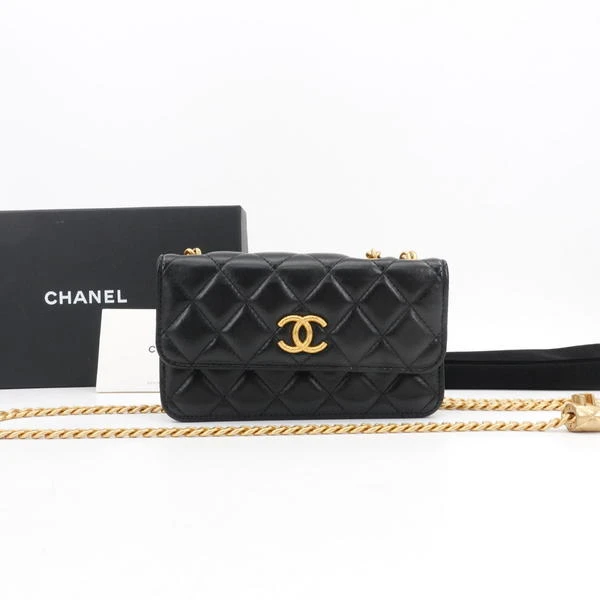 99新 Chanel/香奈儿 22k金柱mini woc手机包黑金芯片款/68811350