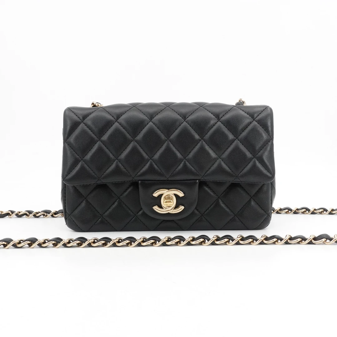 95新 Chanel/香奈儿 GGS香奈儿cf大mini黑金羊皮单肩包/56143896
