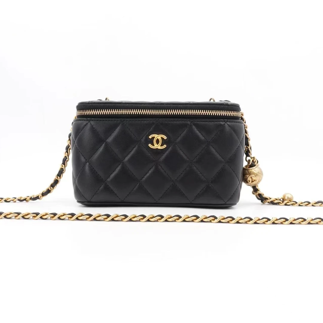 95新 Chanel/香奈儿 GGS金球长盒子黑金羊皮单肩包