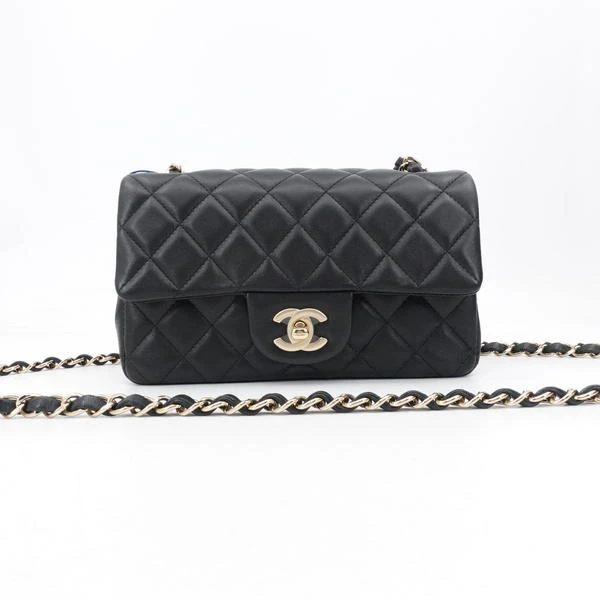 99新 Chanel/香奈儿 cf大mini黑金羊皮单肩包/单肩包/76789851