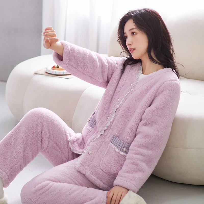 芬腾珊瑚绒睡衣女士冬季秋冬款加绒加厚保暖套装可外穿冬天家居服