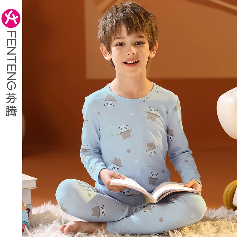 芬腾男童保暖内衣秋冬纯棉套装秋衣秋裤男孩中大童宝宝打底棉毛衫