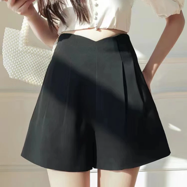经典黑色西装短裤女夏季薄款高腰宽松阔腿裤外穿a字休闲打底热裤