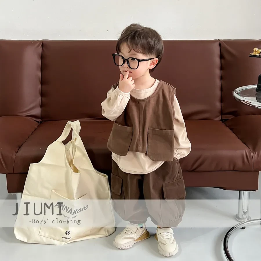 男童秋装套装中小童个性复古马甲休闲卫衣儿童工装裤三件套童装潮
