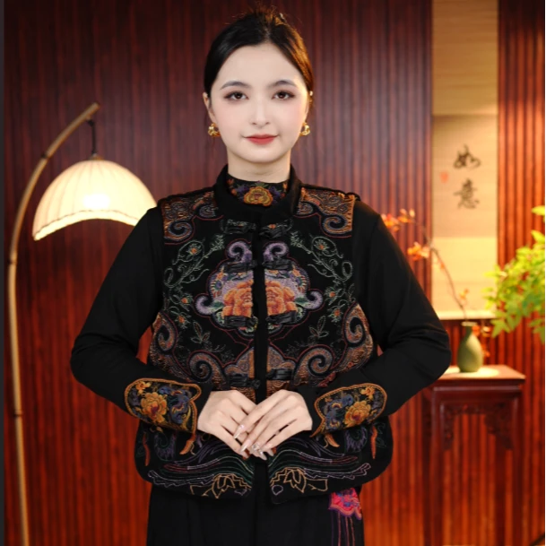 [鹧鸪天]柒夫人高定重工刺绣灯芯绒棉马甲