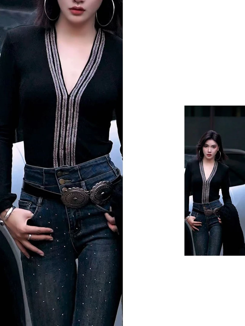 智嫣女装 春秋季原创时尚风气 修身显瘦 亮钻百搭打底衫 z014长袖