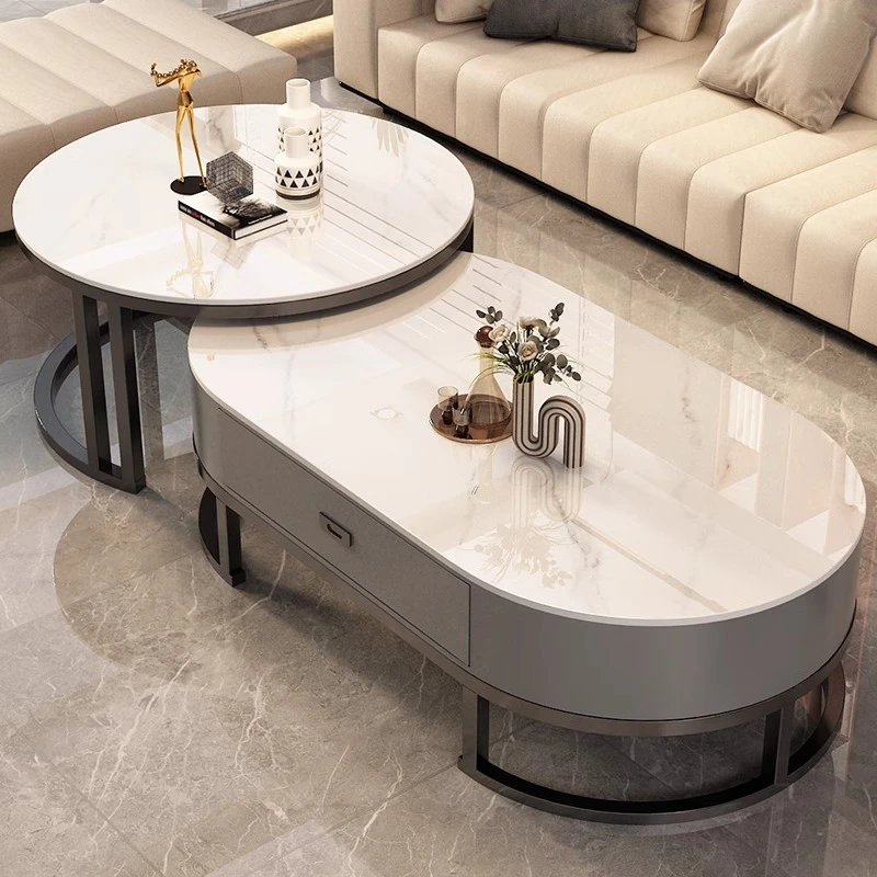 岩板茶几客厅简约家用轻奢现代新款椭圆形茶桌网红小户型茶几桌子