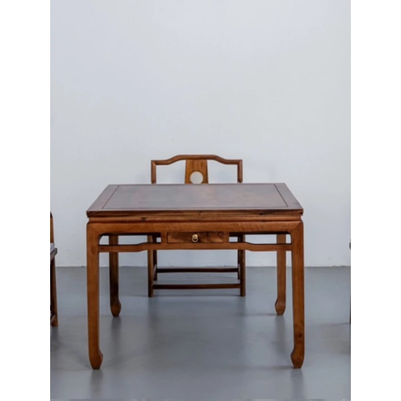 胡桃木八仙桌新中式实木四方桌两用棋牌桌打牌桌正方形餐桌椅组合