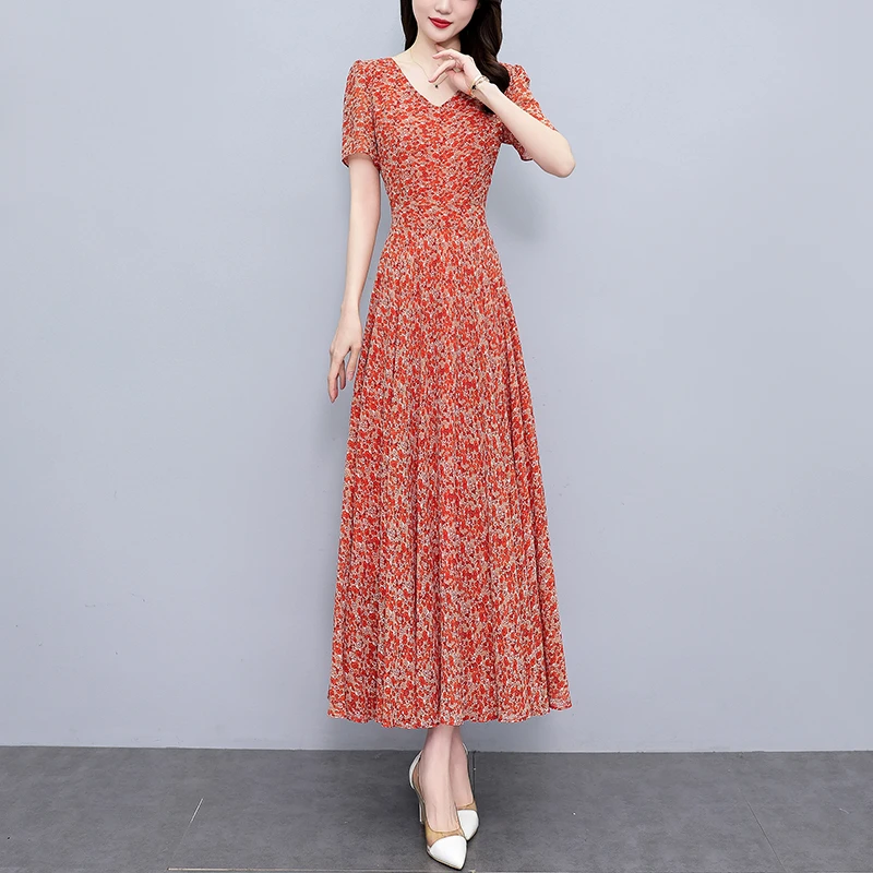 高档碎花真丝连衣裙女款爆款2025新款夏季长款显瘦洋气大摆长裙子