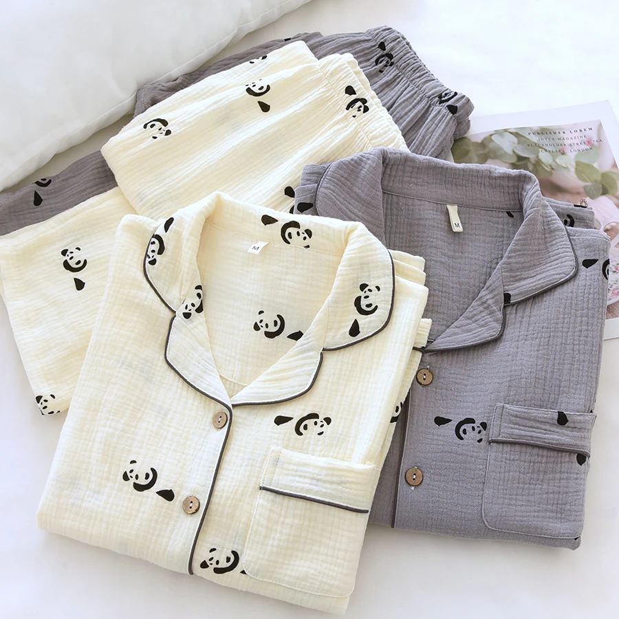 情侣睡衣女春秋夏季纯棉可爱卡通熊猫长袖男士家居服可外穿套装