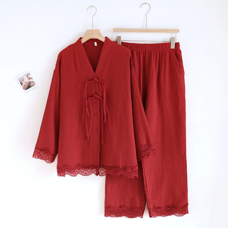 本命年睡衣女春秋季纯棉长袖家居服套装新中式中国风红色龙年结婚