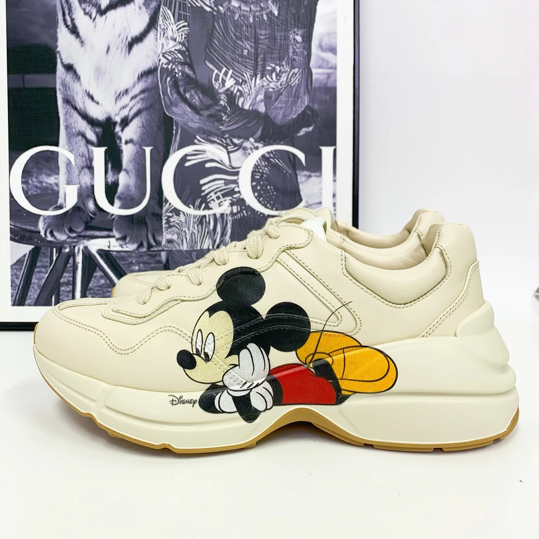 全新未使用 GUCCI/古驰 古驰 Rhyton系列米色米奇老鼠老爹鞋潮流