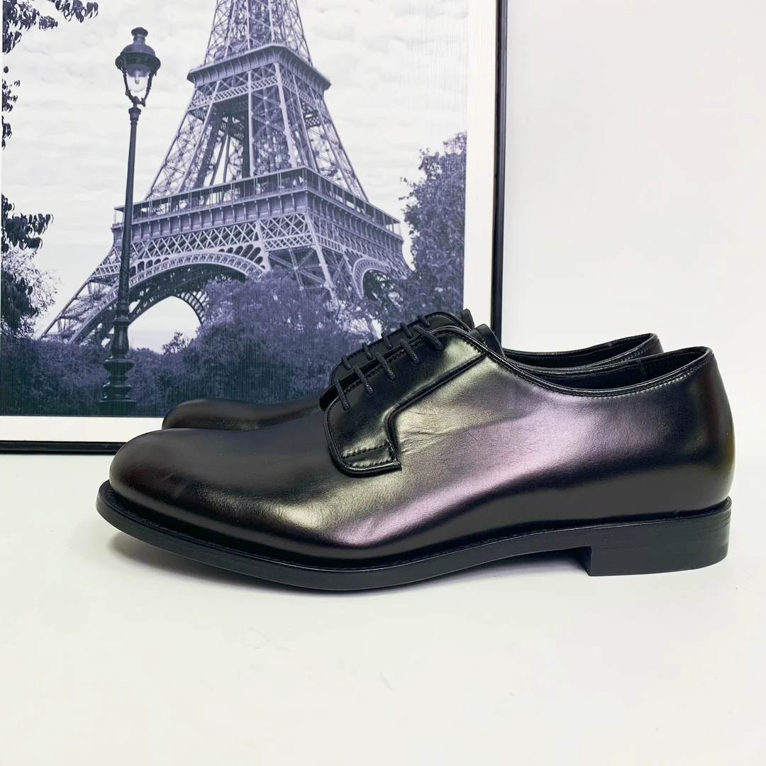 全新未使用 Prada/普拉达 普拉达黑色皮面商务皮鞋英伦风圆头