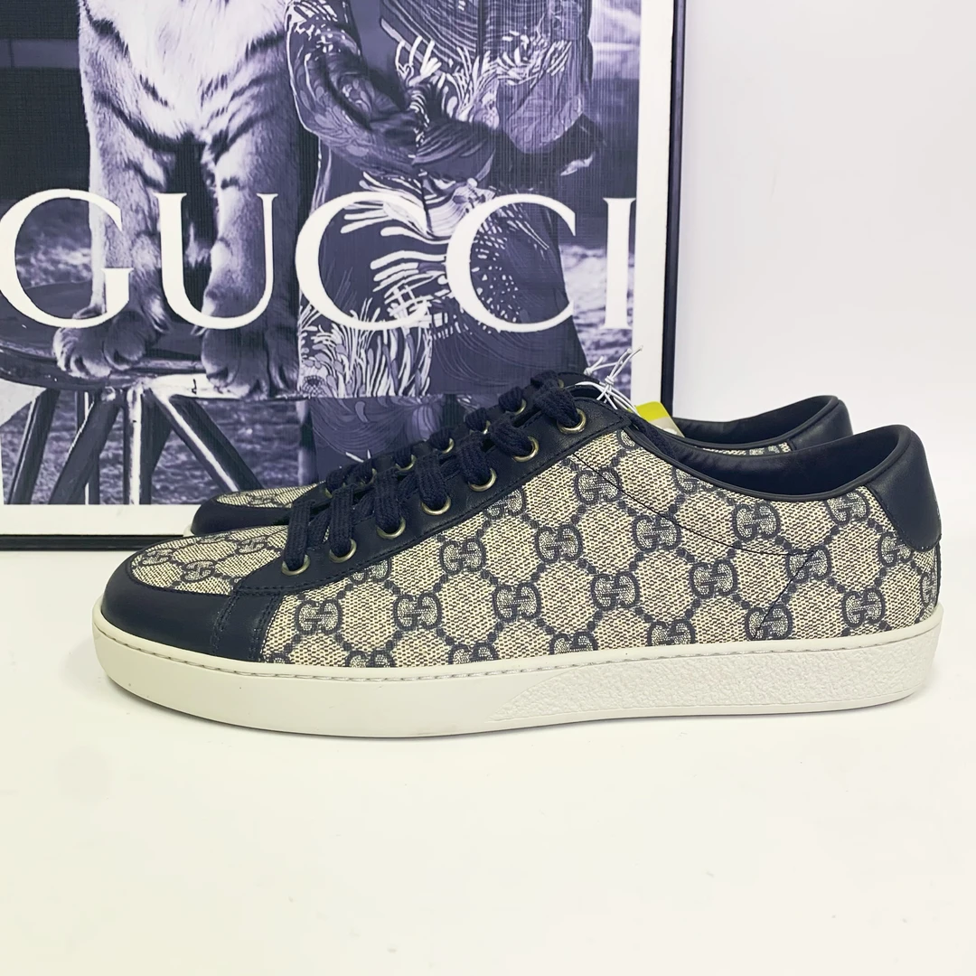 全新未使用 GUCCI/古驰 古驰藏蓝色老花板鞋百搭潮流经典时尚