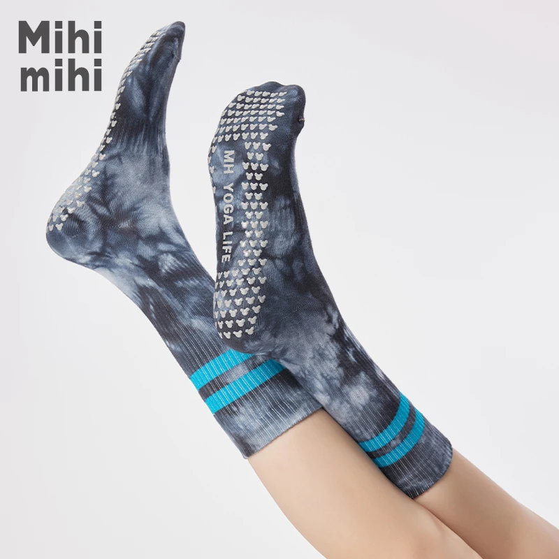 现货速发！水墨扎染横条防滑瑜伽中筒袜运动健身普拉提袜