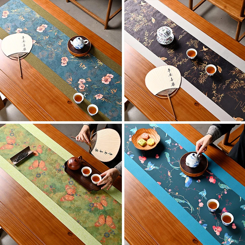 复古防水仿云纱茶席中式锦缎禅意茶桌旗茶垫布轻奢茶台茶几布桌布