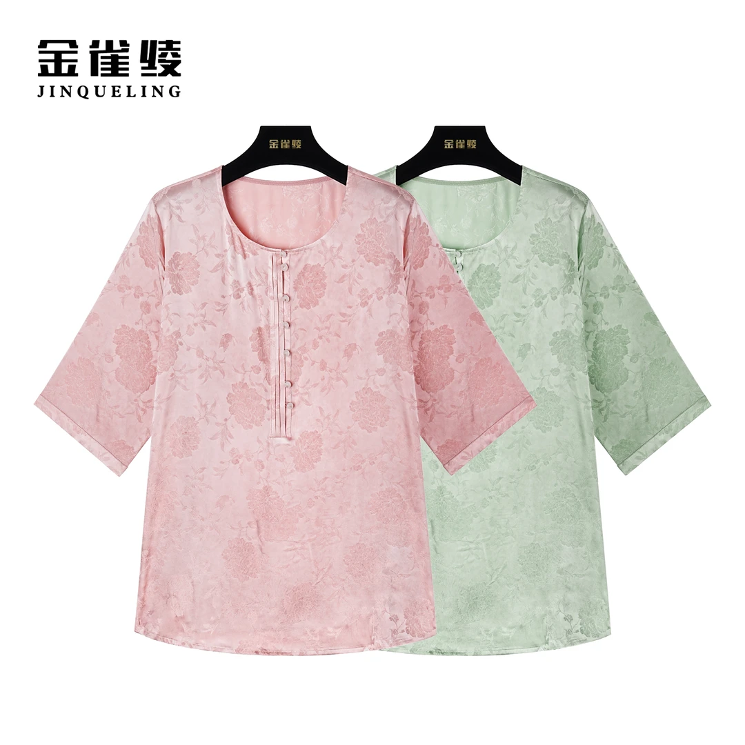 金雀绫【蔷薇恋人】桑蚕丝复古中式宽松时尚女士小衫AS6124