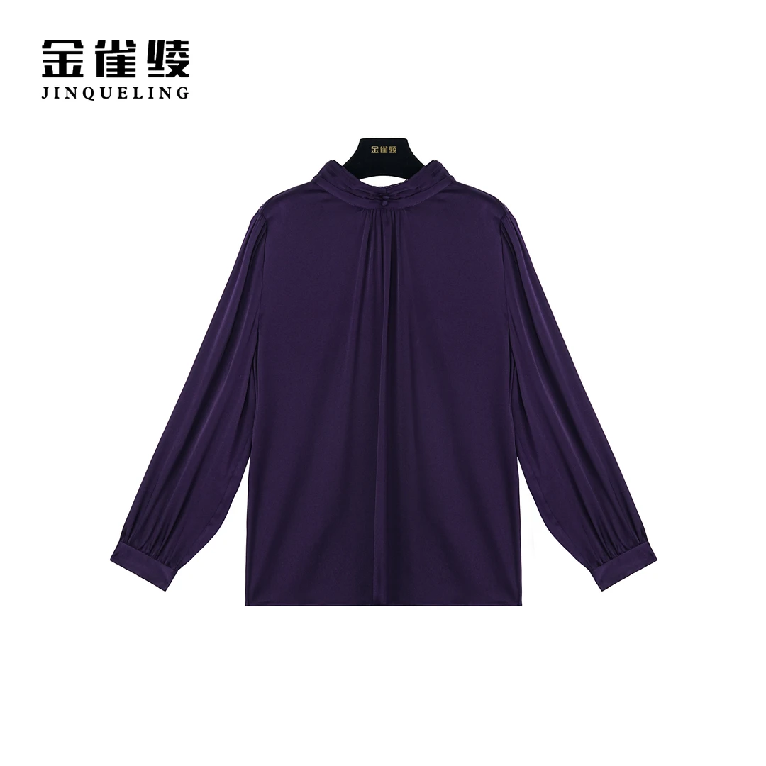 金雀绫【紫月幺姬】桑蚕丝纯色高领原创设计款显气质衬衫SZ4S31