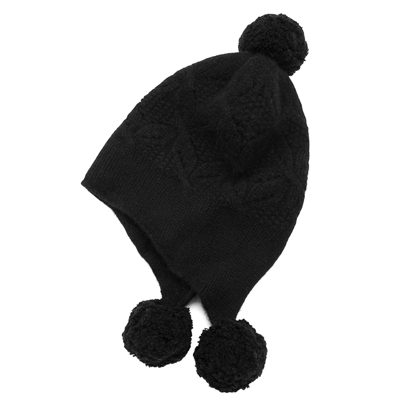 重磅三个毛球镂空帽子！冬季女款纯山羊绒针织套头帽