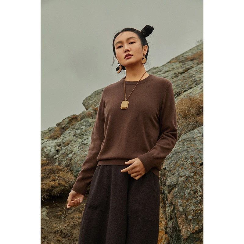 Say Ya【幻】百搭小圆领套头羊绒打底衫 简约/休闲纯色秋冬长袖