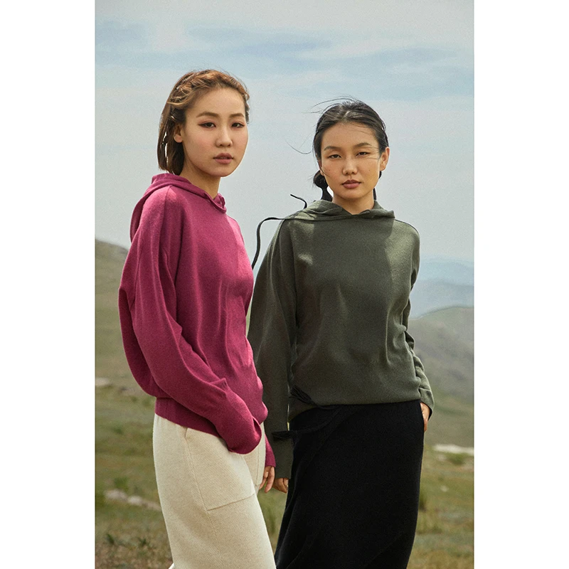 Say Ya【幻】休闲连帽纯色羊绒套头卫衣 短款/马鞍肩/百搭/简约长袖