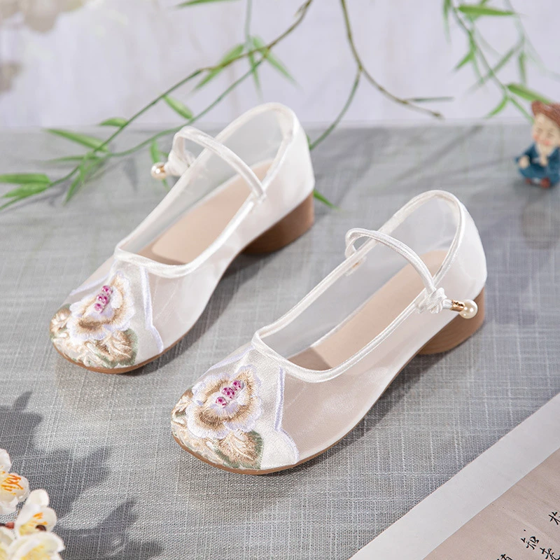 2024夏季新款老北京布鞋低跟百搭国风透气网纱凉鞋女民族风绣花鞋