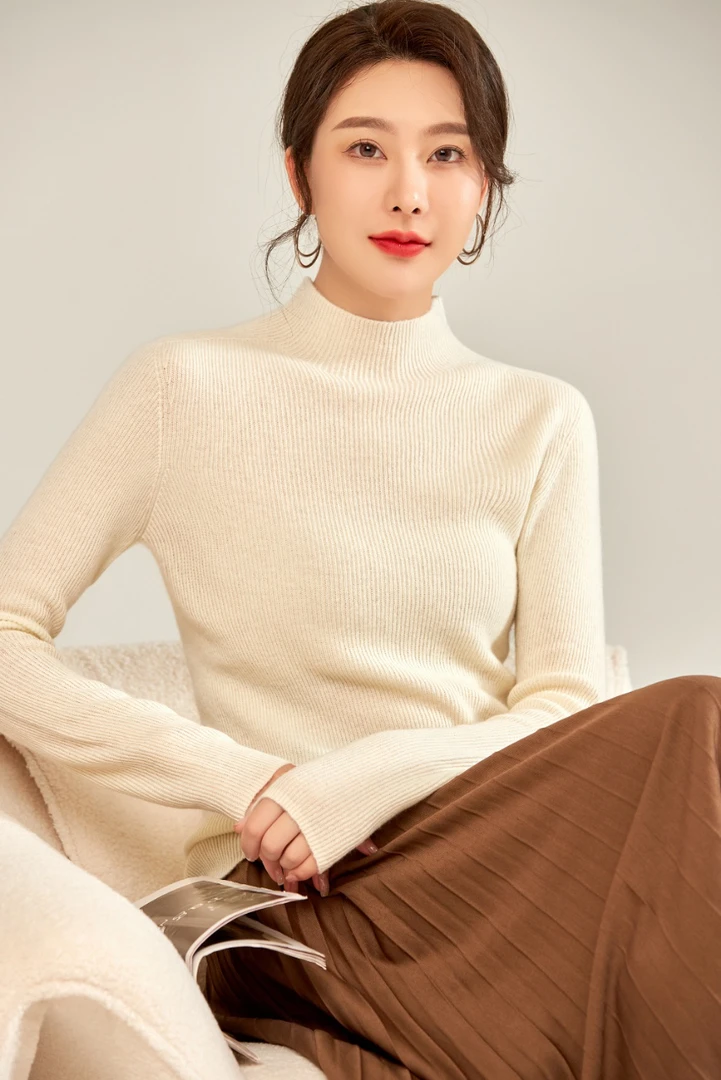 宽松羊毛纯色高领针织女士厚款半高轻职风格打底衫