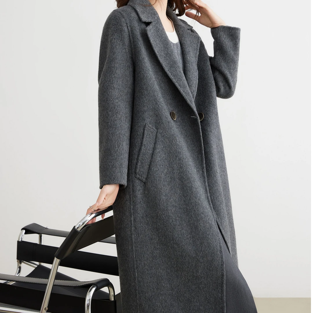 极简风版型很赞手工双面大衣双排扣秋冬保暖宽松呢大衣6651