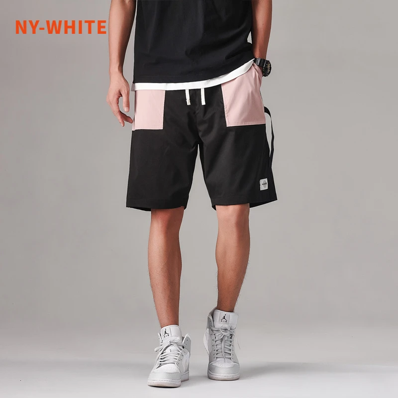 NY-WHITE时尚潮流夏季男士拼接撞色时尚运动休闲工装口袋五分裤