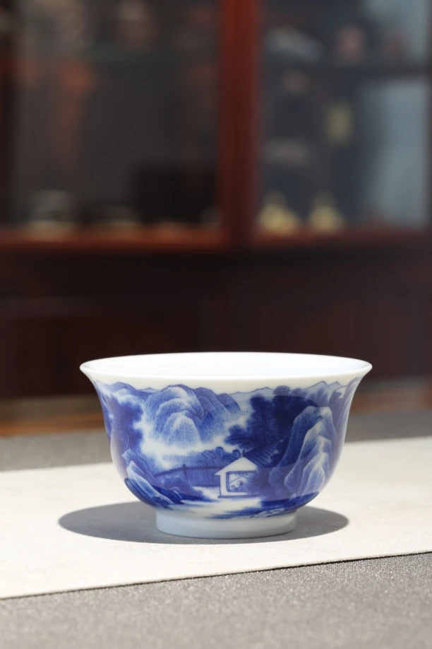 片云晚谷 山水若深品杯 青花主人杯
