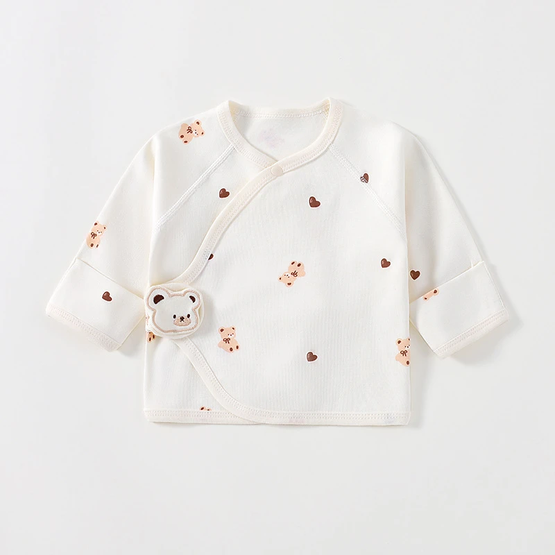 新生婴儿内衣服无骨纯棉春秋款魔术贴半背看球满月和尚服宝宝上衣