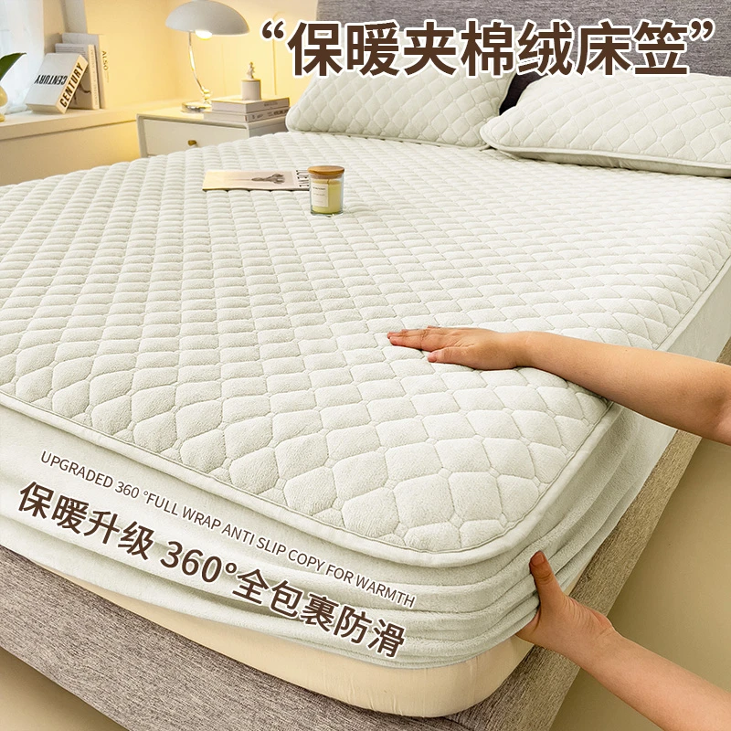 冬季牛奶绒夹棉床笠单件床罩席梦思床垫保护罩2025新款加绒床套罩