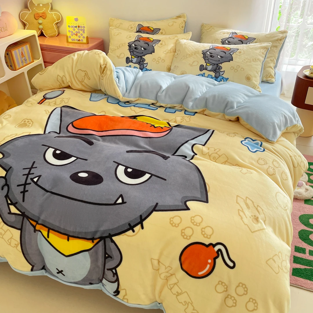 卡通加厚牛奶绒四件套加绒加厚床单被套冬天被罩卡通三件套
