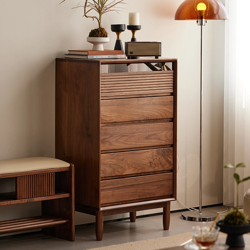 北美黑胡桃五斗柜卧室床头柜实木收纳柜抽屉柜首饰柜子立柜储物柜