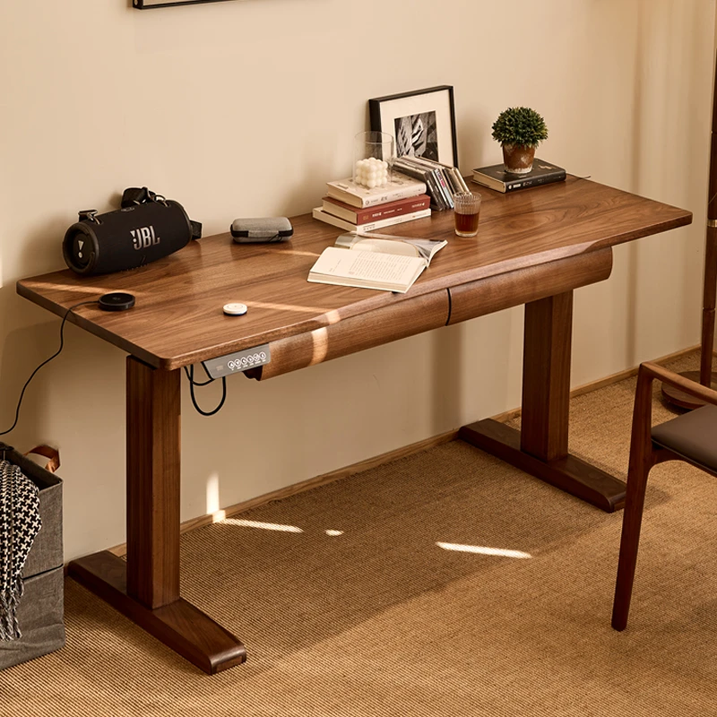 实木电动升降书桌可调节电竞家用学习桌办公黑胡桃智能电脑工作台