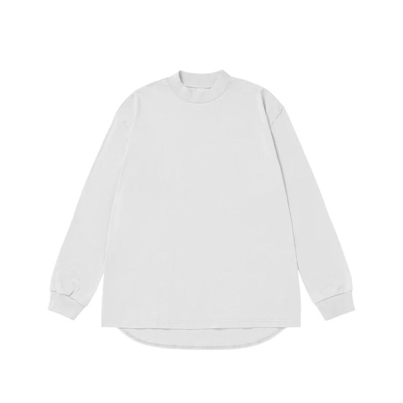 长袖T恤潮牌高街460G重磅纯色前短后长开叉不对称圆弧宽松打底衫