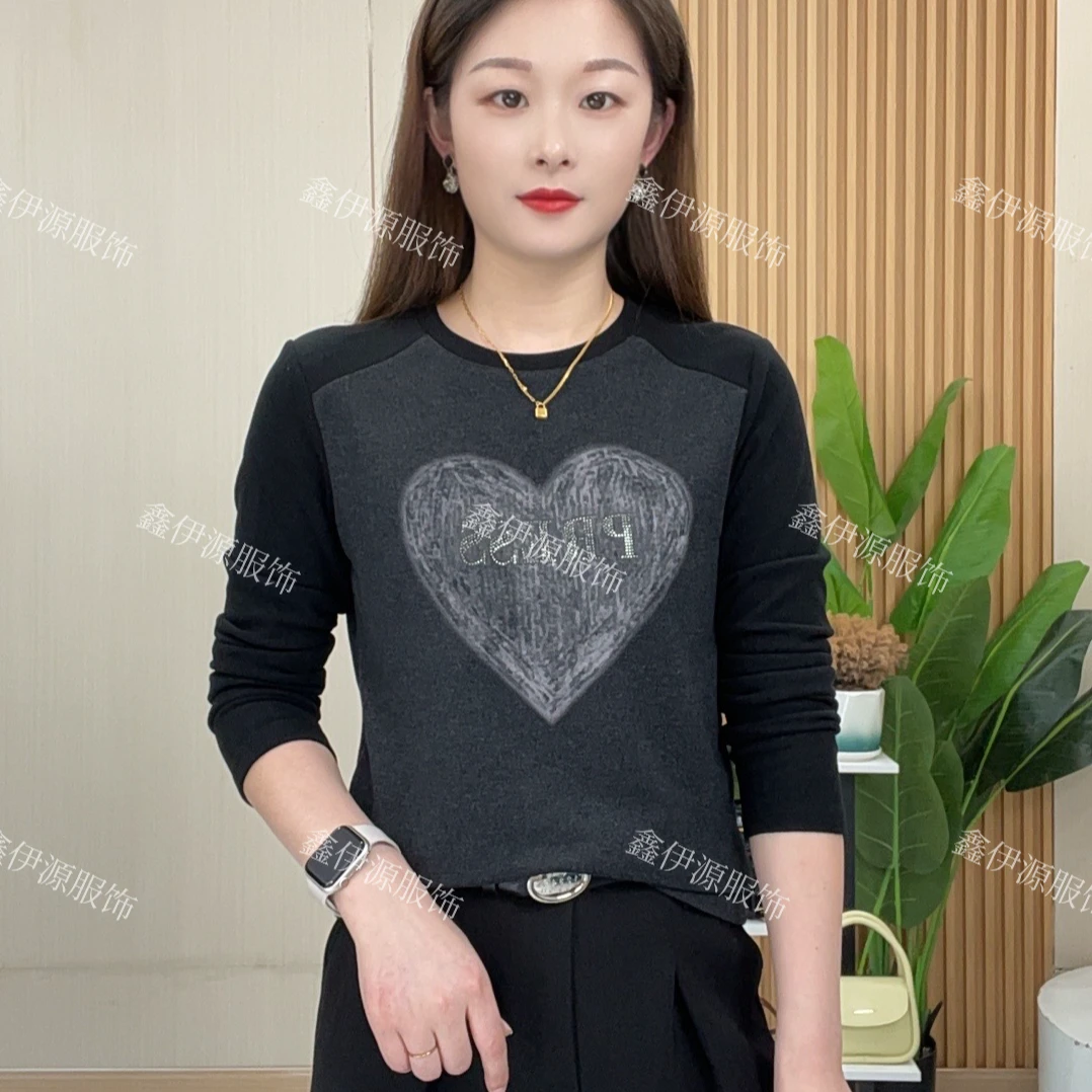 【澳绒】休闲百搭圆领上衣时尚减龄双面绒打底衫秋冬款印花小衫 885