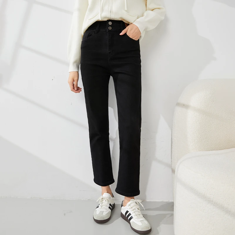【曼贝】高腰直筒牛仔裤女宽松显瘦百搭烟管裤曼贝8374001A【珮珮】