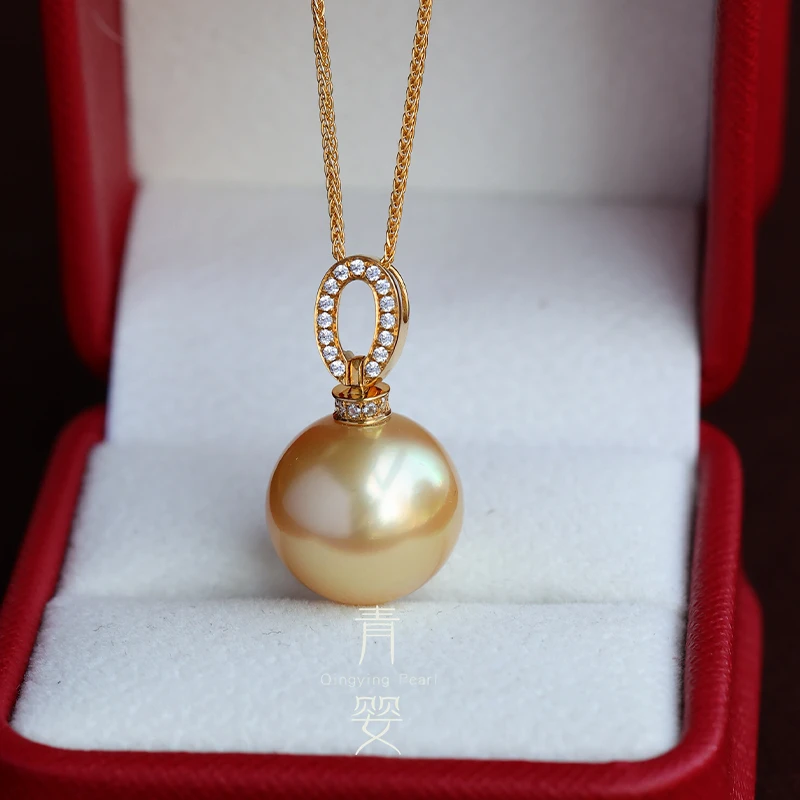 海水南洋金珠吊坠14-15mm18k金镶嵌吊坠时尚不含链*多样性发一个