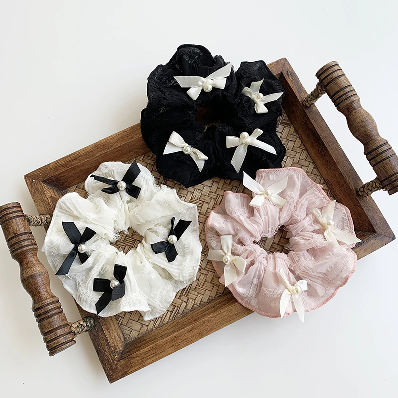 小香风珍珠蝴蝶结发圈法式少女大肠圈头绳发绳手作发饰品新