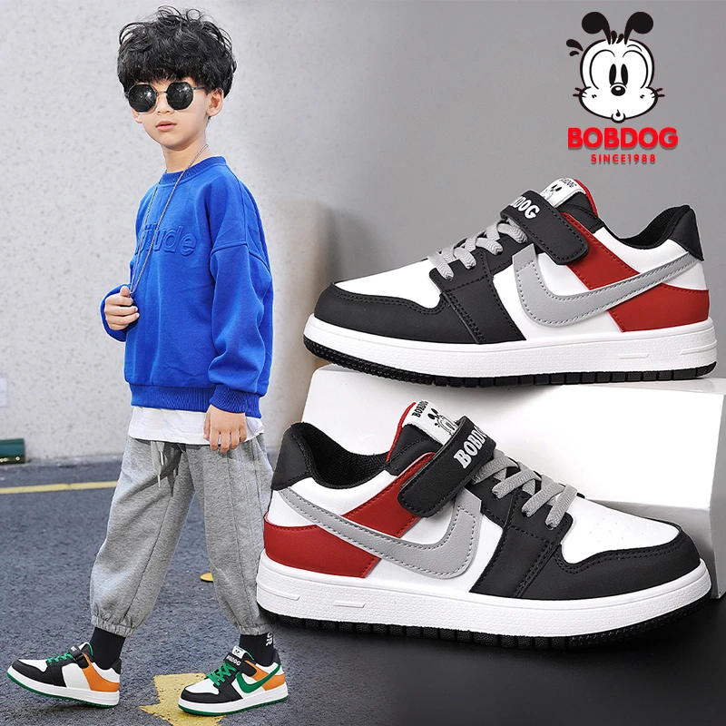 巴布豆儿童板鞋男童女童鞋子2025新款皮面防水小学生休闲运动鞋潮