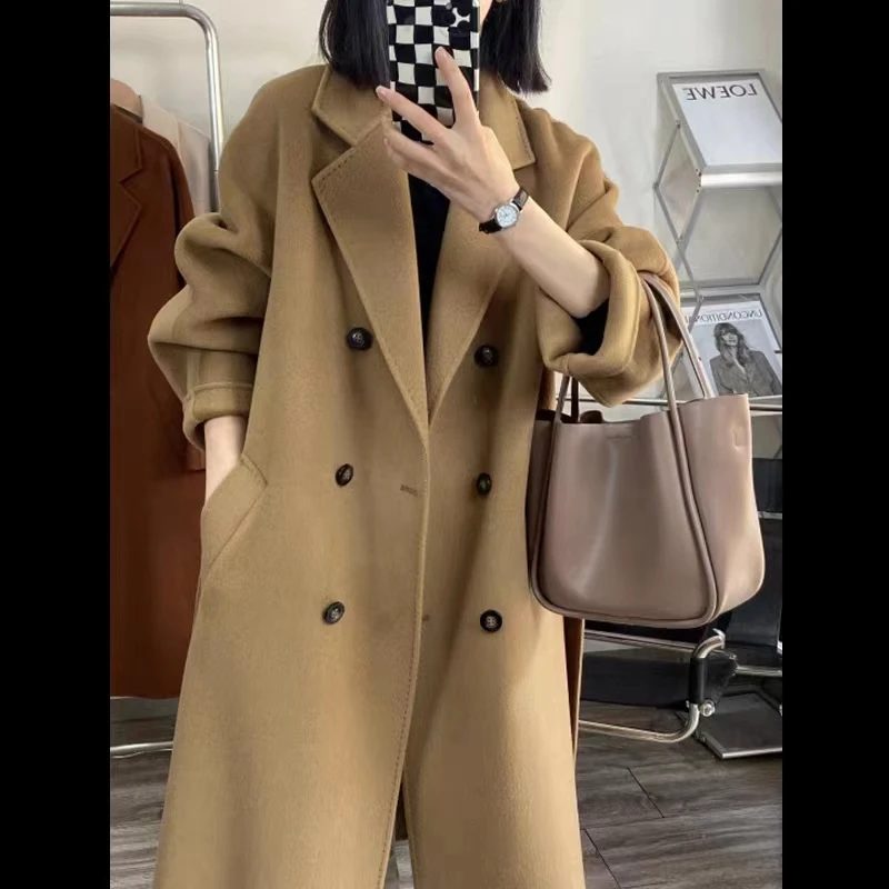 【10绒】8001羊绒女中长款高端通勤腰带款新款时尚双面双排扣羊毛外