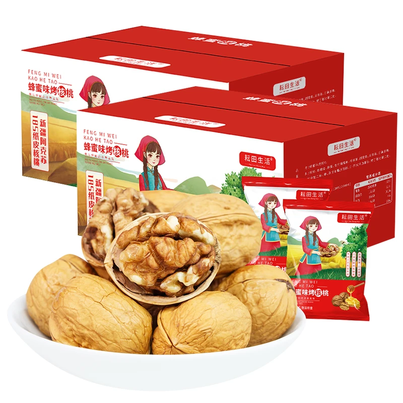 蜂蜜味烤核桃新疆阿克苏185纸皮核桃2024新货408g/箱
