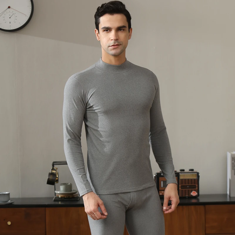 uouleeci/优莱仕男秋冬中领加厚双面绒保暖套装冬季打底衫保暖衣