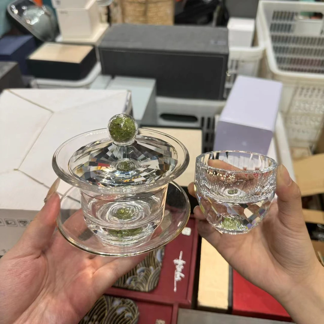 【闪购商品】绿橄榄石玻璃三才盖碗加主人杯 2337+2334