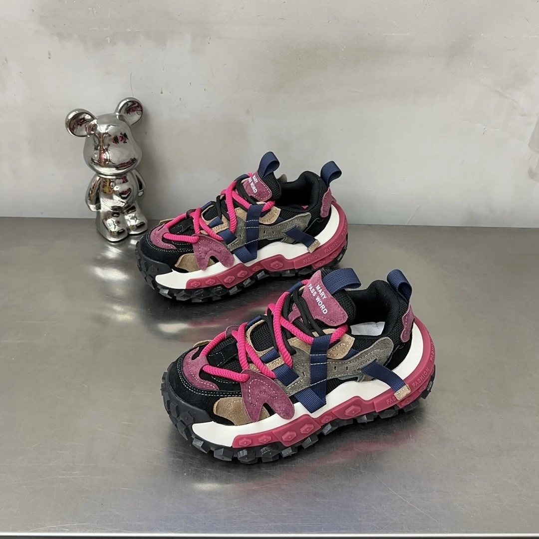 厚底榴莲底超火老爹鞋女秋款2024新款爆款百搭松糕做旧休闲运动鞋