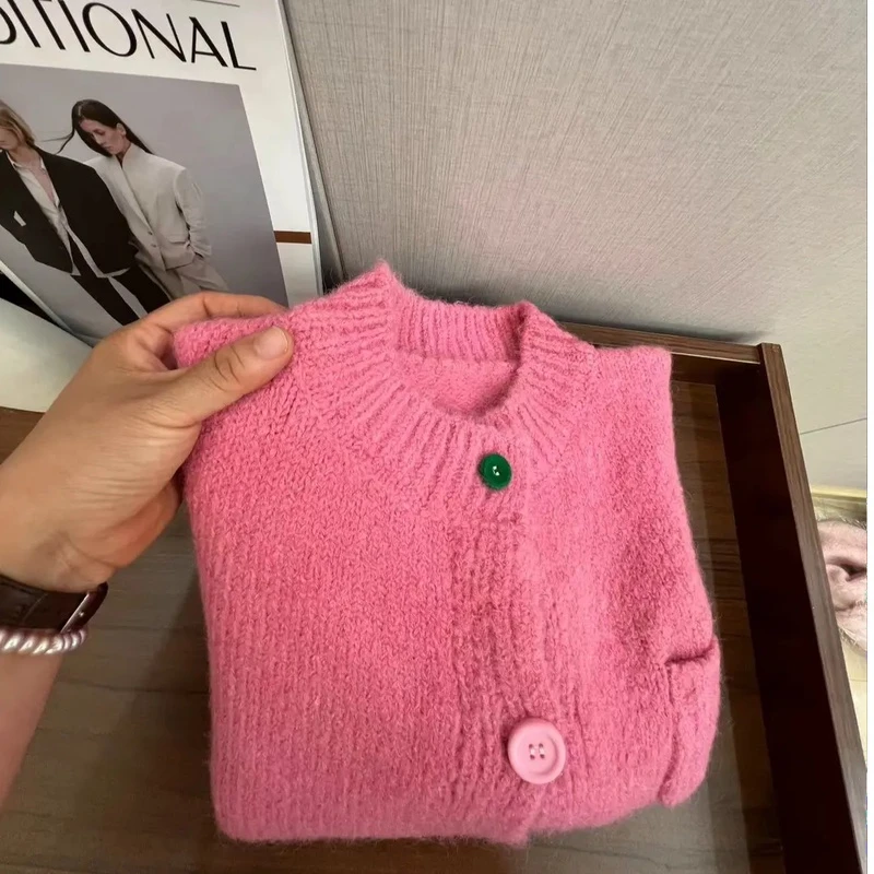 针织衫秋季百搭软糯开衫韩版可爱同款宽松圆领秋冬外穿毛衣女外套