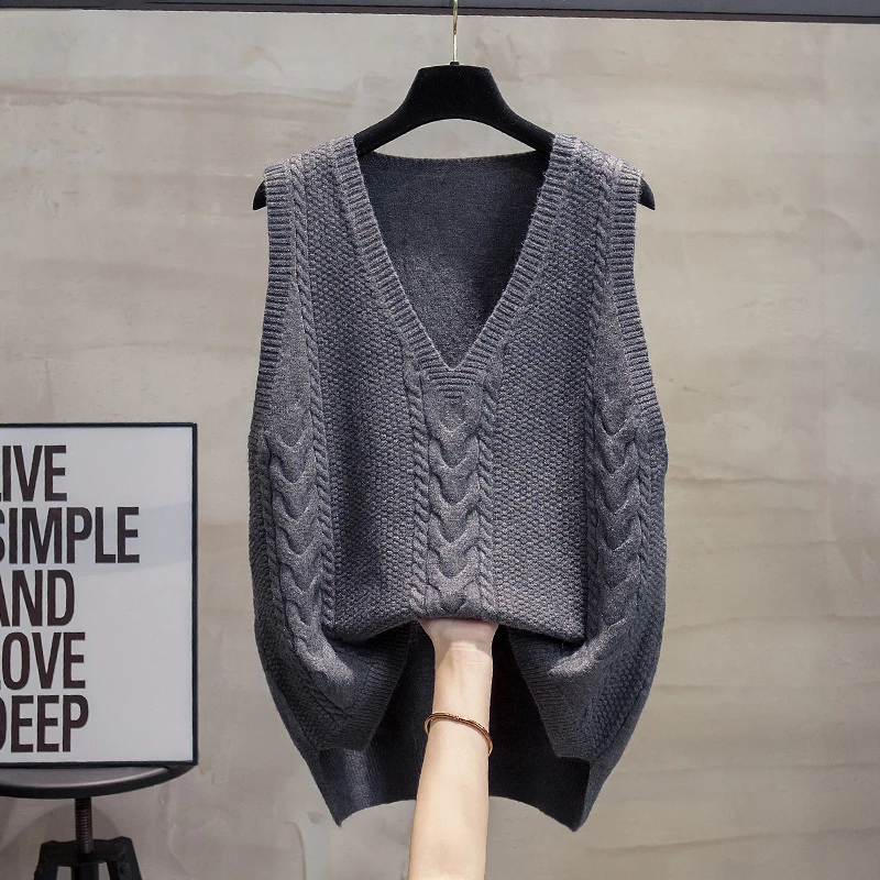 针织马甲背心女2023春秋新款v领麻花宽松外穿马夹开叉毛衣女坎肩