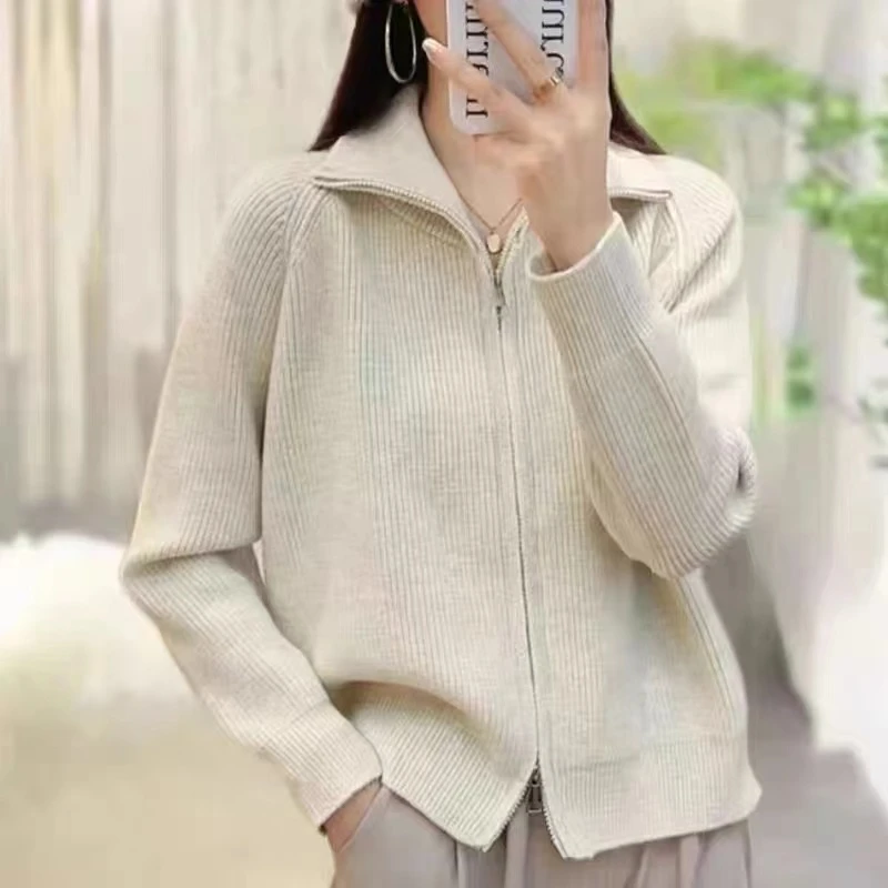 【双拉链】长袖针织衫春秋显瘦时尚百搭韩版秋季加厚宽松外套